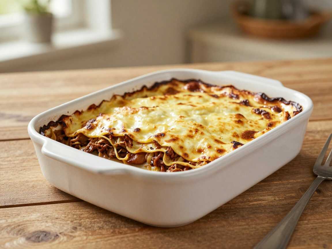 Cremige Lasagne mit würziger Hackfleischsoße – goldbraun aus dem Ofen