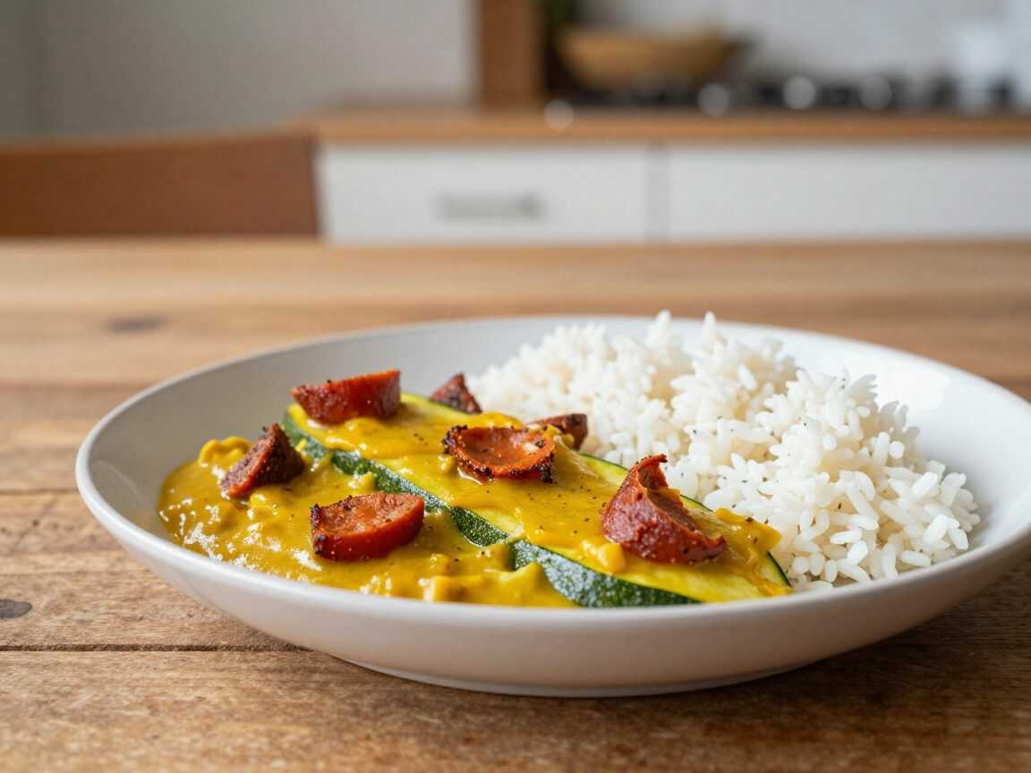Cremiges Zucchini-Chorizo-Curry mit Kokosmilch – würzig, schnell und perfekt mit Reis