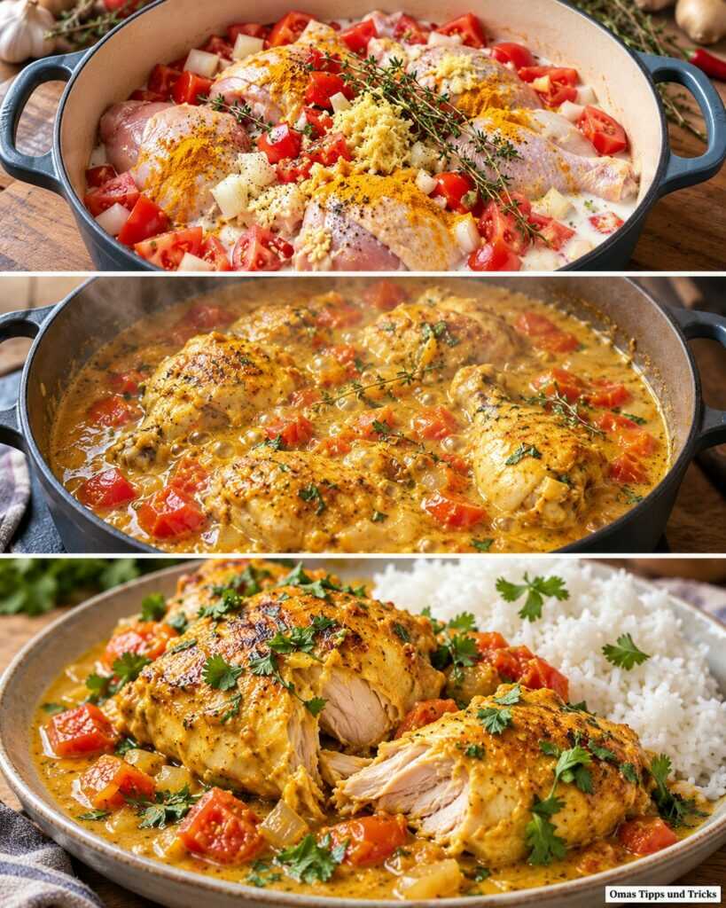 Réunionisches Poulet Coco: Zartes Hähnchen in cremiger Kokos-Tomatensauce