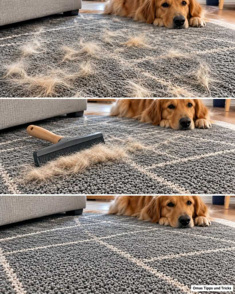 Hundehaare im Teppich? Mit dieser Gummibürsten-Methode löst du festsitzendes Fell