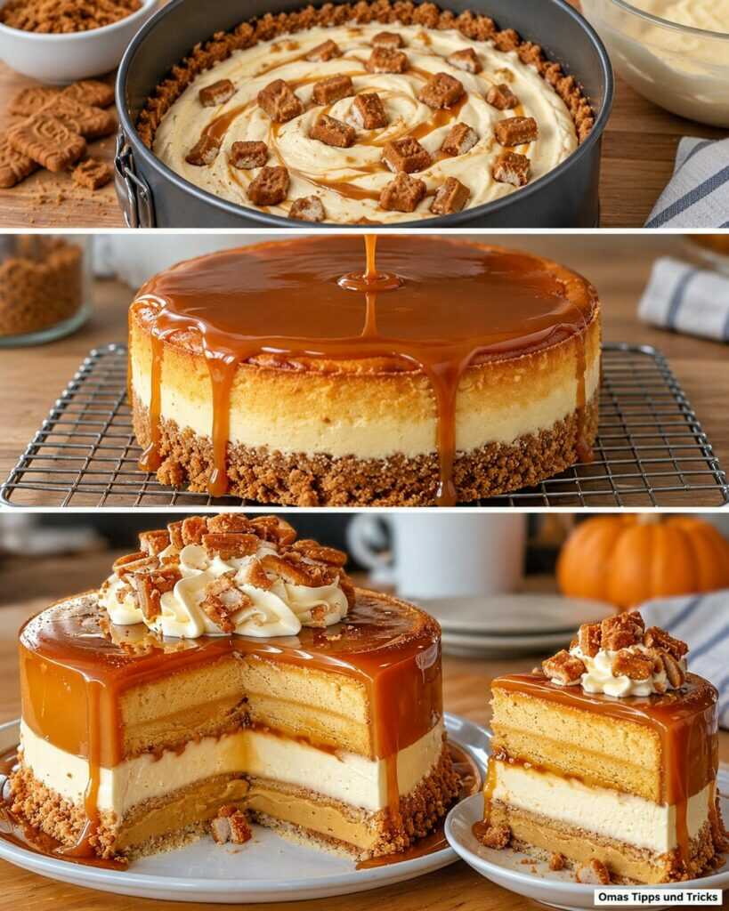 Karamell-Spekulatius-Cheesecake: cremiger Käsekuchen mit knusprigem Boden