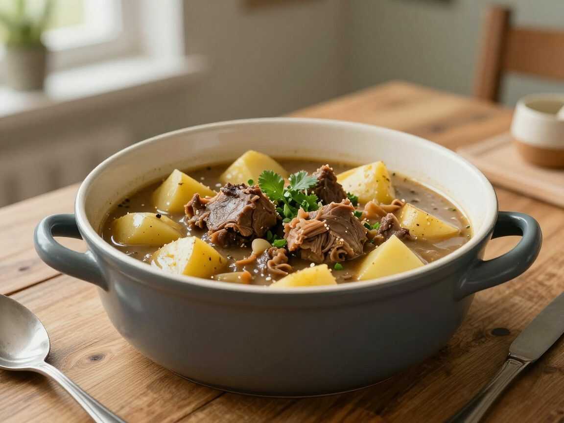 Deftiger Rindfleisch-Gemüseeintopf – zartes Fleisch, Kartoffeln und kräftige Soße aus einem Topf