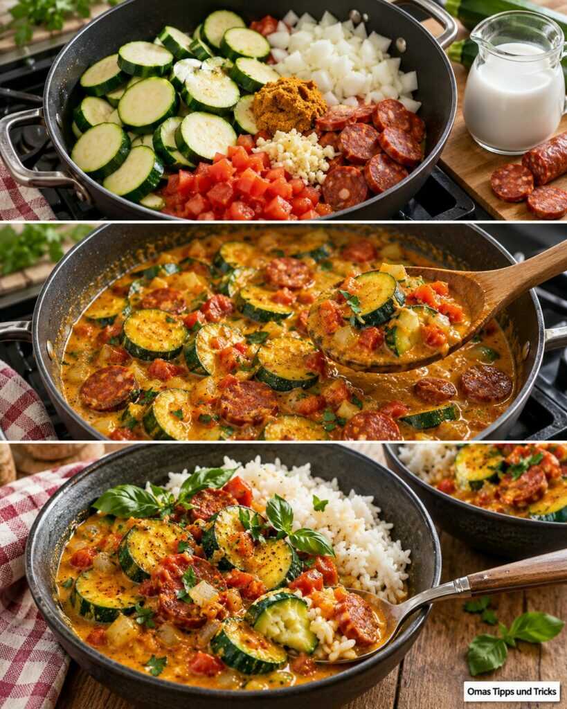 Cremiges Zucchini-Curry mit Chorizo und Kokosmilch – die würzige Pfanne für jeden Tag