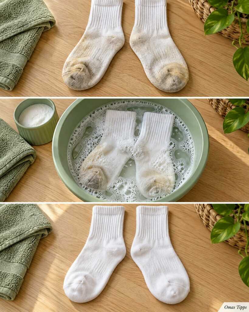 Weiße Socken wieder sauber: So verschwinden graue Sohlen und gelbliche Flecken