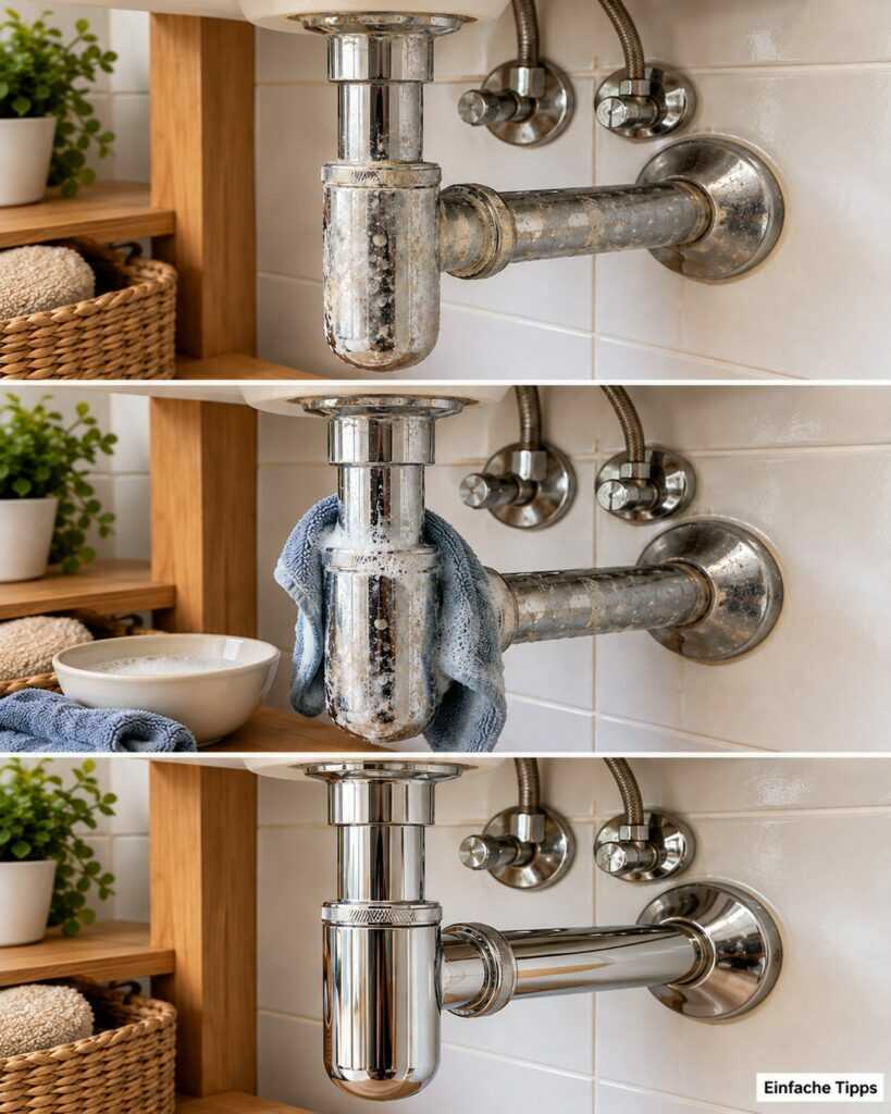 Matter Siphon unter dem Waschbecken? So wird Chrom wieder sauber und glänzend