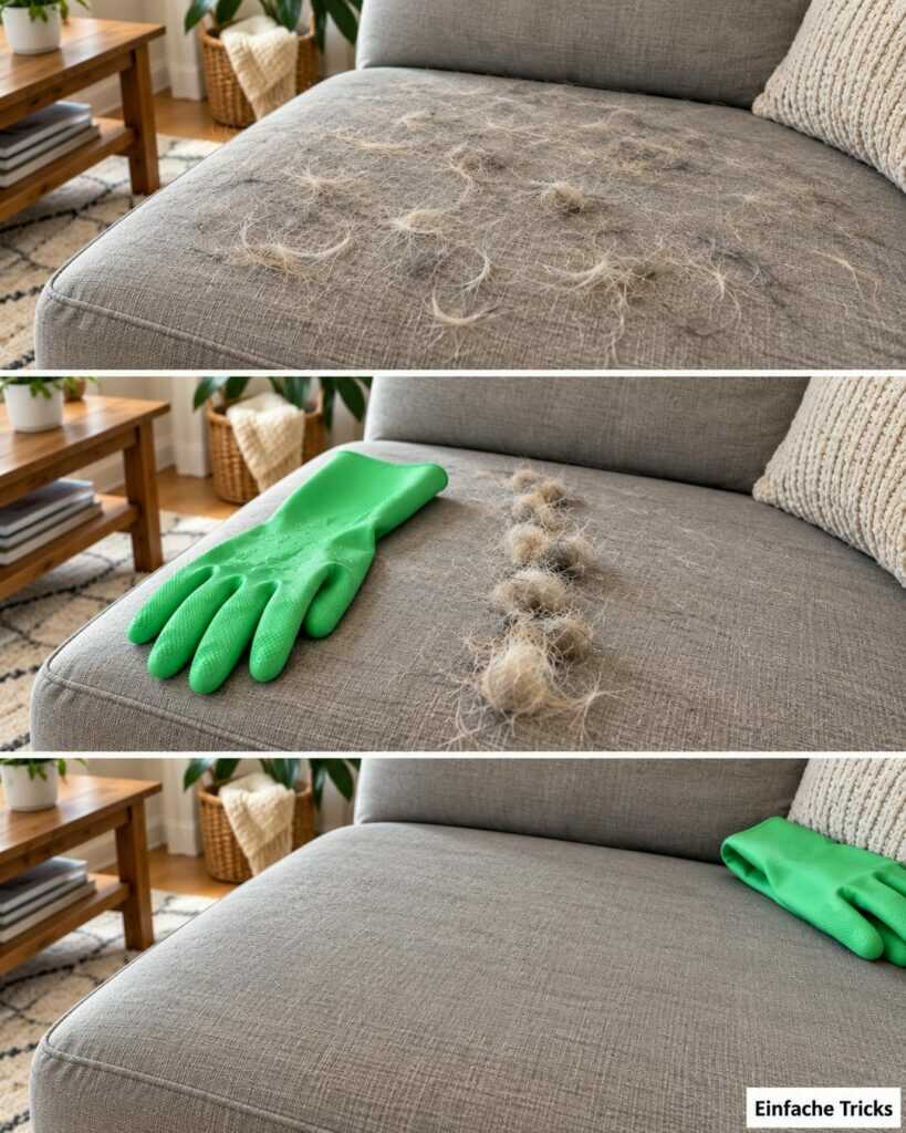 Tierhaare auf dem Sofa? Der einfache Gummihandschuh-Trick hilft