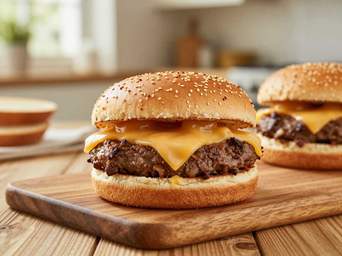 Knusprige Cheeseburger-Sandwiches mit Hackfleisch und Schmelzkäse