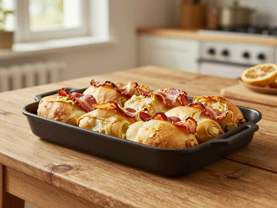 Knusprige Kartoffel-Bacon-Röllchen aus dem Ofen – mit Käsekern und goldener Kruste