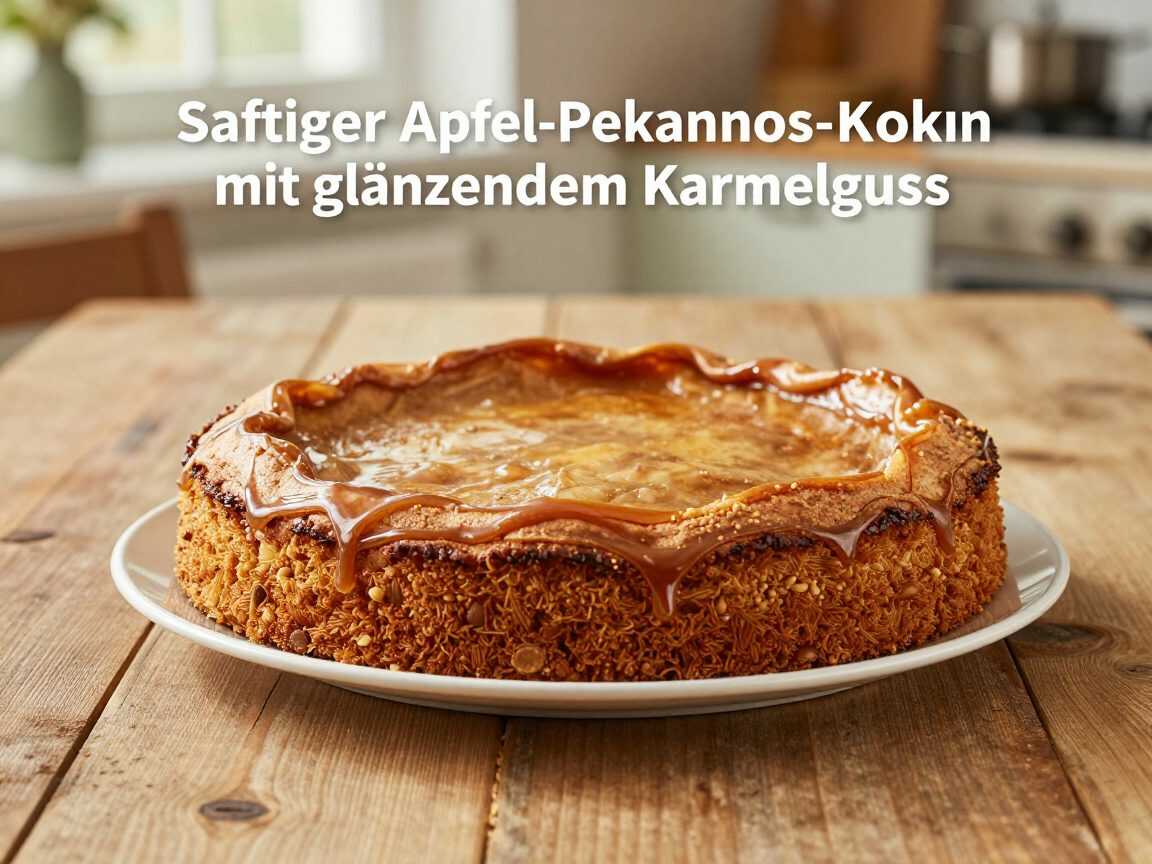 Saftiger Apfel-Pekannuss-Kuchen mit glänzendem Karamellguss