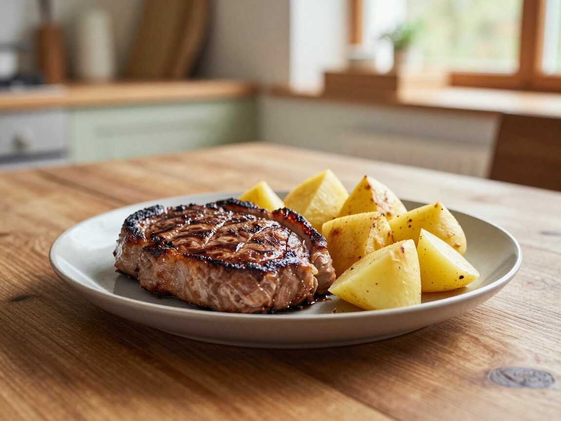 Saftiges Knoblauch-Steak mit knusprigen Ofenkartoffeln – ein herzhaftes Familienessen vom Blech